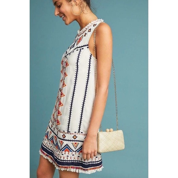 Anthropologie Akemi + Kin Reagan Embroidered Shift Dress Size 6 Boho Aztec - Picture 4 of 16